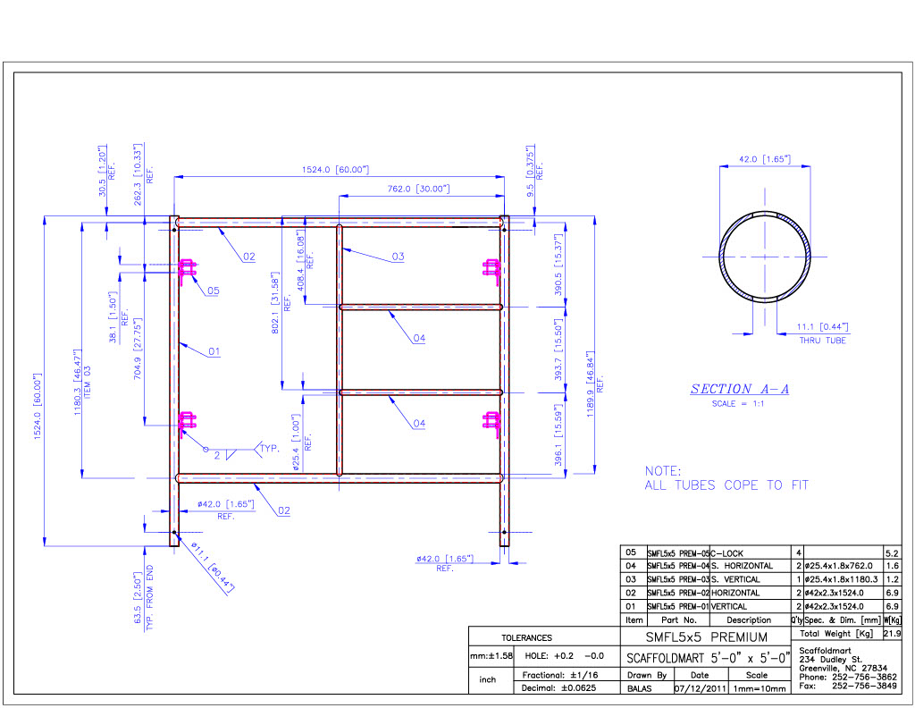 Scaffolding Premium 5'X5' Ladder Frame
