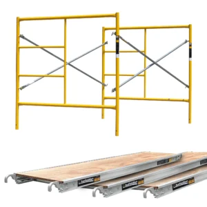 5x5 Foot Scaffold Ladder Set with 7 Foot Bracing and 3 Aluminum/Plywood Walkboards