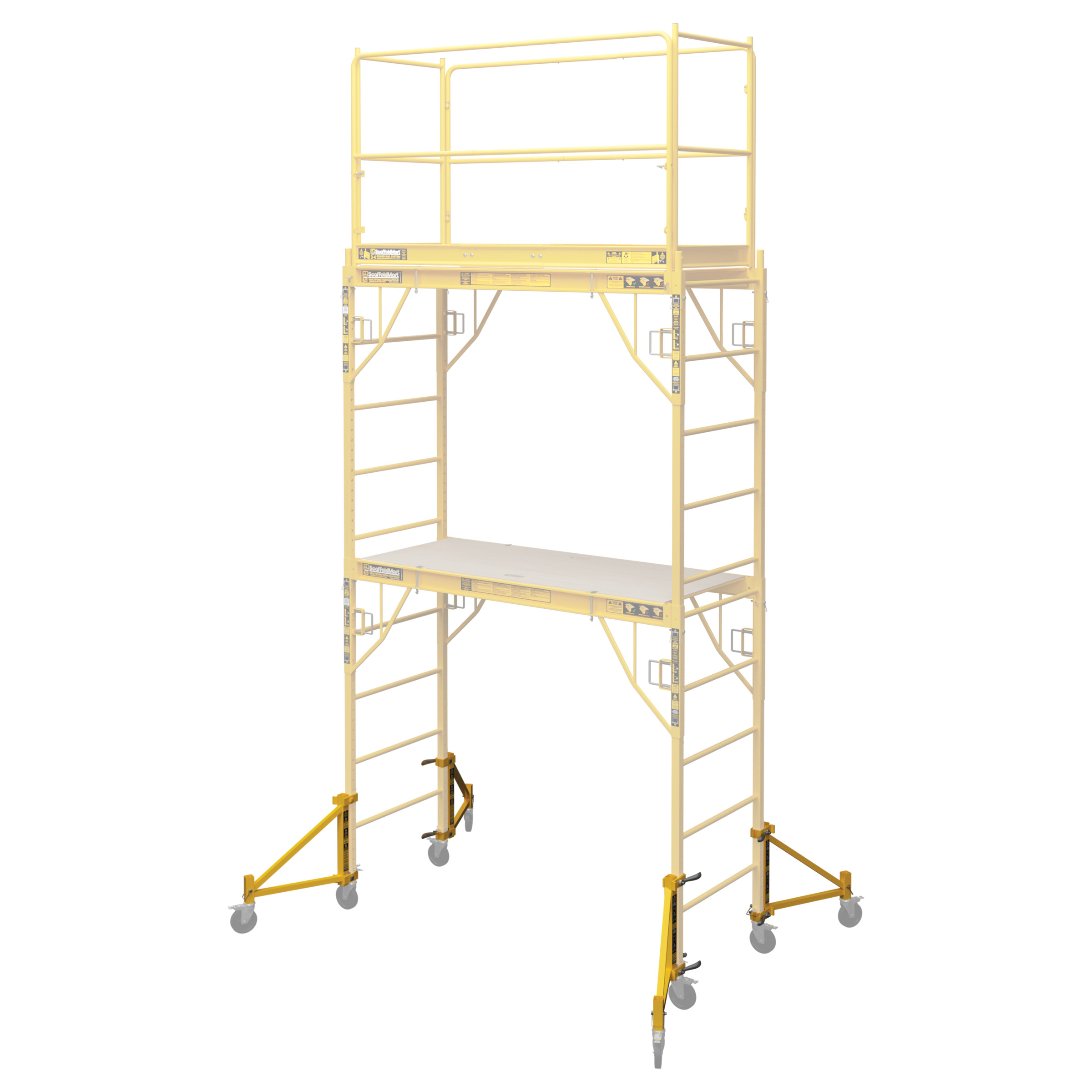 Ideal-Angle Outriggers attached to 2 Stacked Multifunction Scaffold units