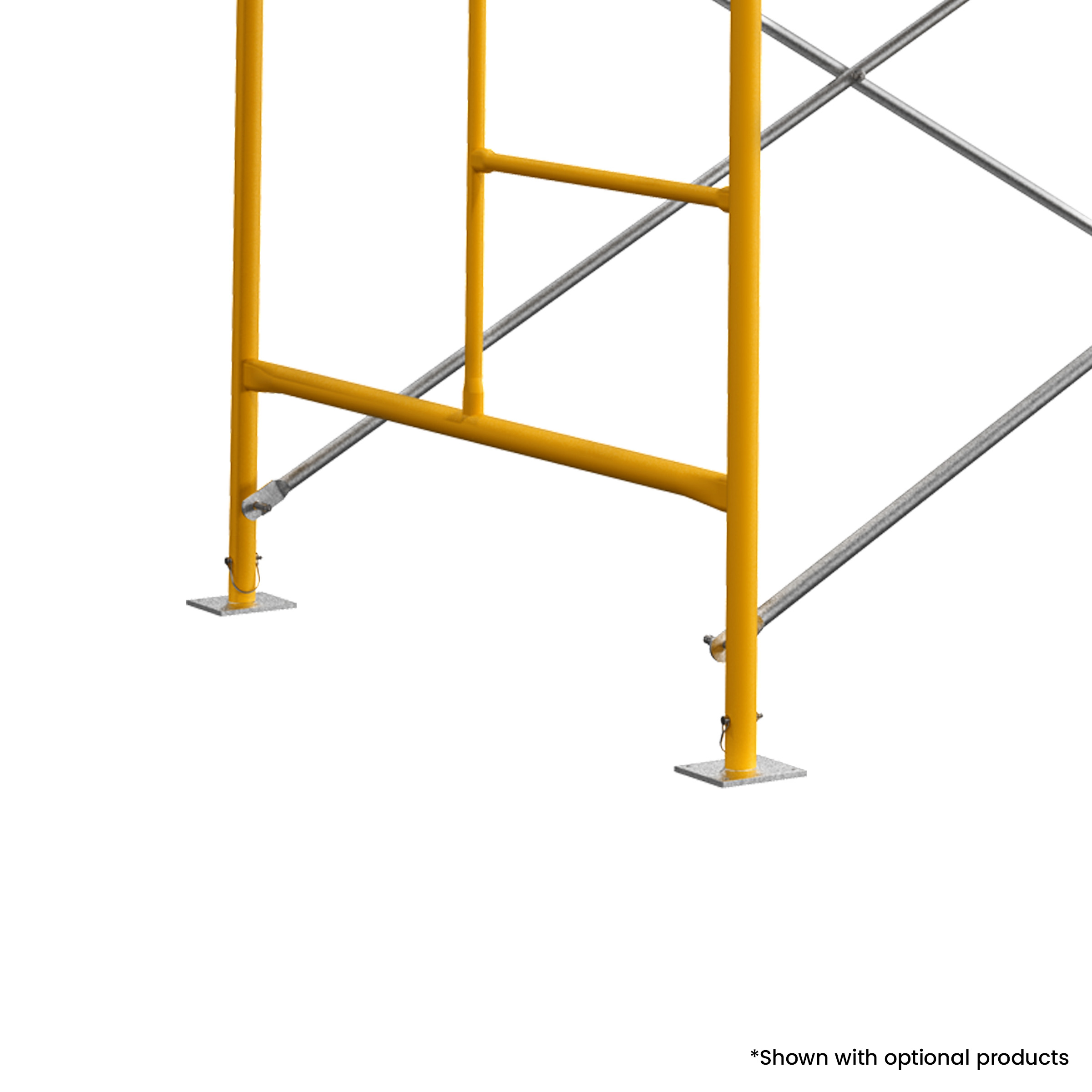 Closeup of scaffolding Base Plates in use on a tower frame