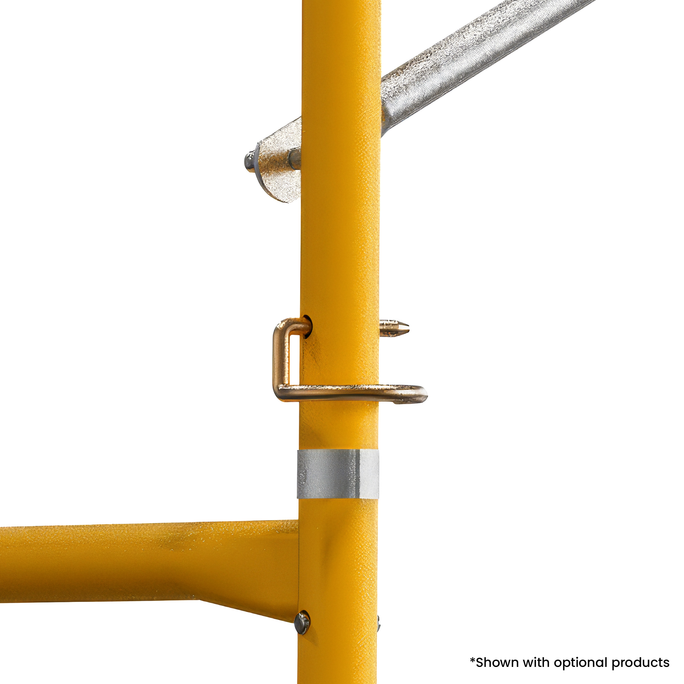 Pigtail connecting scaffold frames to a stack pin