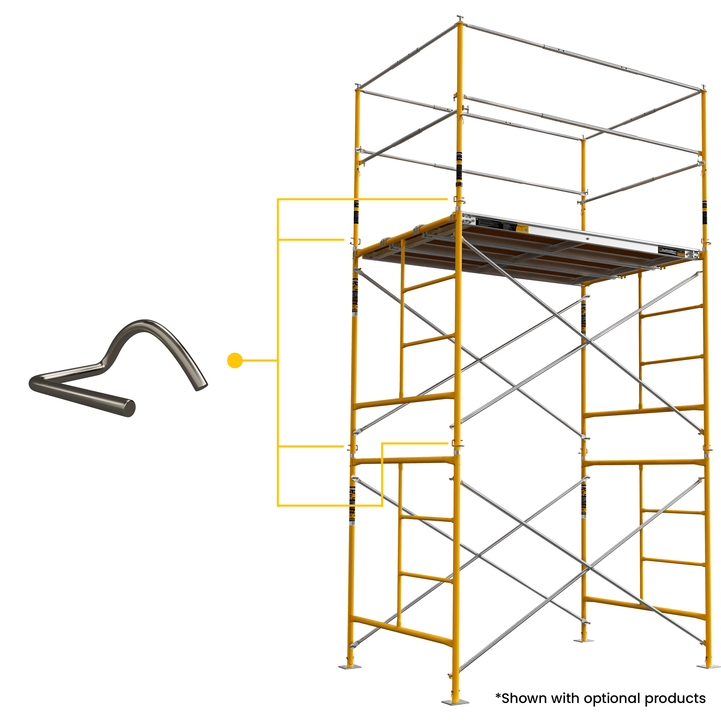 Pigtail locations on a scaffolding tower